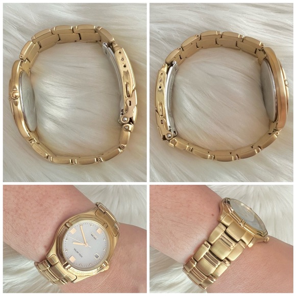 Citizen Eco-Drive technology solar-tech gold date watch men men’s brushed metal - Picture 9 of 15